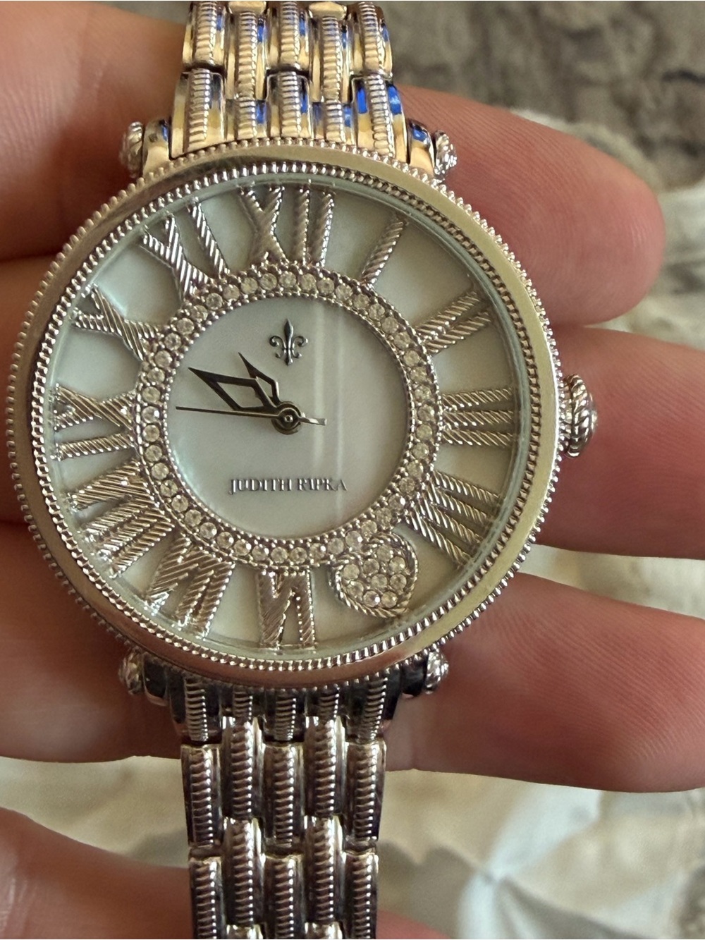 Silver-tone Judith Ripka Stainless Steel London Watch White Mother of Pearl